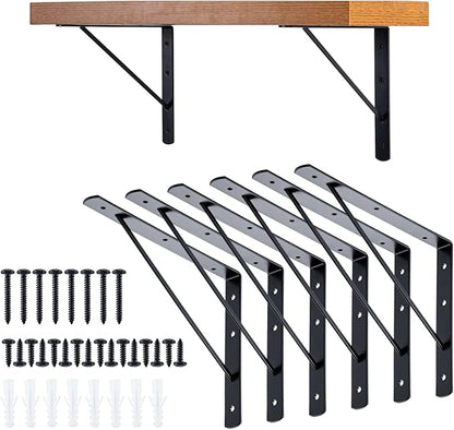 HOME MASTER HARDWARE 10 x 8 in Shelf Brackets, 90 Degree Triangle Wall Mount Angle L Bracket for Floating Shelves, Metal Support w/ Screws, 10 Pack Black
