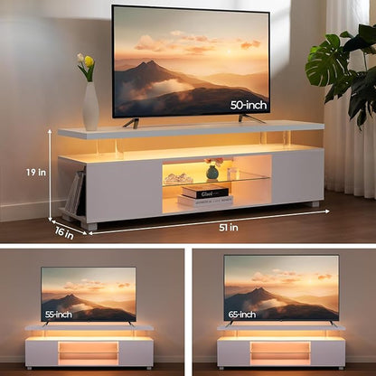 White TV Stands for Living Room LED TV Stand Modern TV Stand with Storage for 55/60/65 inche TVs Entertainment Center for Living Room