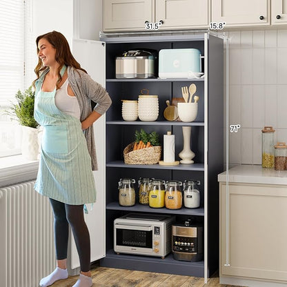 Metal Storage Cabinet with 2 Doors and 4 Adjustable Shelves, 71" Steel Garage Storage Cabinet, Locking Tool Cabinets for Office, Home,School,Kitchen,Garage Tool Utility Cabinet