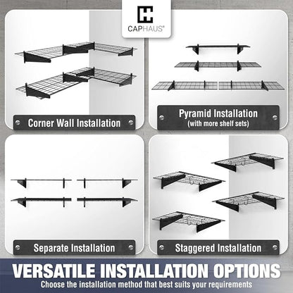 Fencer Wall Mounted Garage Shelving - 96" W x 18" D, 4 Hooks, White, Heavy Duty, 1000lb Capacity