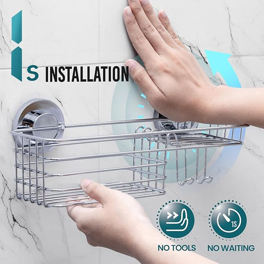 TAILI Suction Shower Caddy with 4 Hooks 1Tier-Silver