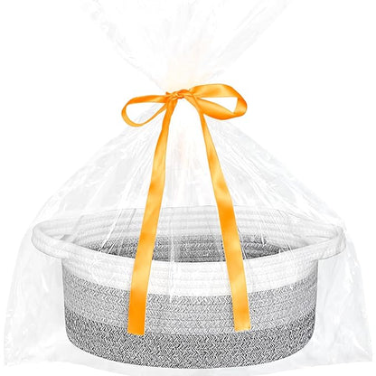 ABenkle Small Woven Easter Basket with Handle, 12x8x5 inches, Durable Storage Basket, Gift Wrap Ready with Ribbon