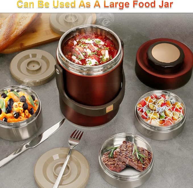 67oz Thermo for Hot Food,3-Layer Sealed Stackable Food Thermo,with Lunch Bag Soup Thermo,It Is Suitable for Daily Office Meals and Outdoor Meals (67 oz Red)