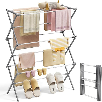 KINGBOARD Clothes Drying Rack, Collapsible Drying Rack Clothing with 11 Poles, 3-Tier Laundry Drying Rack, Small Clothes Drying Rack Foldable for Baby Clothes, 25lb Capacity, Grey