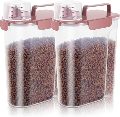 5Lbs Airtight Cat Dog Food Storage Container with Upgraded Large Nozzle BPA-Free, Pet Food Storage Containers for Rice, Grain, Pet Food, Flour, Dog Treat Storage (Pink×2, 5L-2pack)