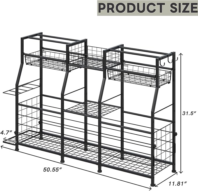 Garage Sports Equipment Organizer with Wheels - Ball Storage Rack with Elastic Rope or Wire Mesh,Garage Organizer System,Indoor/Outdoor Sports Rack for Sports Gear and Toys Storage,Black