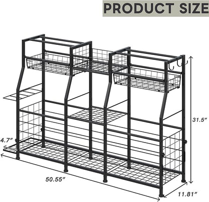 Garage Sports Equipment Organizer with Wheels - Ball Storage Rack with Elastic Rope or Wire Mesh,Garage Organizer System,Indoor/Outdoor Sports Rack for Sports Gear and Toys Storage,Black