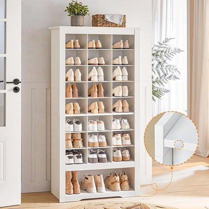 HOOBRO Tall Shoe Cabinet, 9 Tier Shoe Storage Cabinet, Freestanding Wooden Shoe Cabinet Organizer with 24 Cubbies and 3 Hooks, for Entryway, Closet, Living Room, White WT24SC01