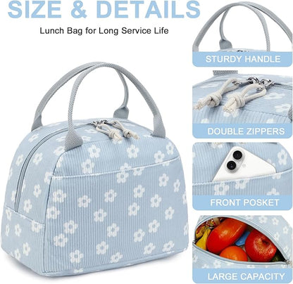 Bluboon Lunch Bag for Women Men Cute Corduroy Lunch Tote Bags Reusable Insulated Lunch Box Large Capacity Reusable Insulated Cooler for Work Picnic or Travel