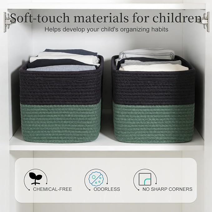 Hopegiver 3 Pack Rainbow Woven Storage Baskets for Shelves, 11x8x7 Inch Cotton Rope Decorative Organizer Bins for Blanket Clothes Book Baby Pet, Colorful Toy Basket for Nursery, Kids Room, Playroom