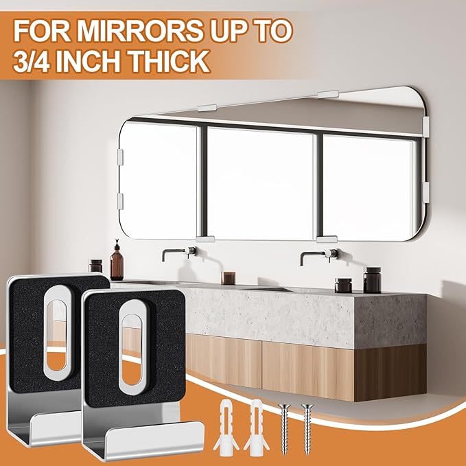 12 Pcs Metal Mirror Holder Clips for Wall Mounting Heavy Duty Frameless Mirror Hangers Hooks Hardware Mounting Clip for Wall Tile Billboard Display(Silver,3/4 Inch)