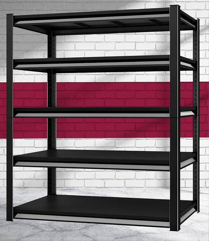 48''W Garage Shelves Heavy Duty - 3,000Lbs Steel Metal Adjustable Utility Storage Shelving Rack Units 48" W x 24" D x 78" H 5 Tier Black