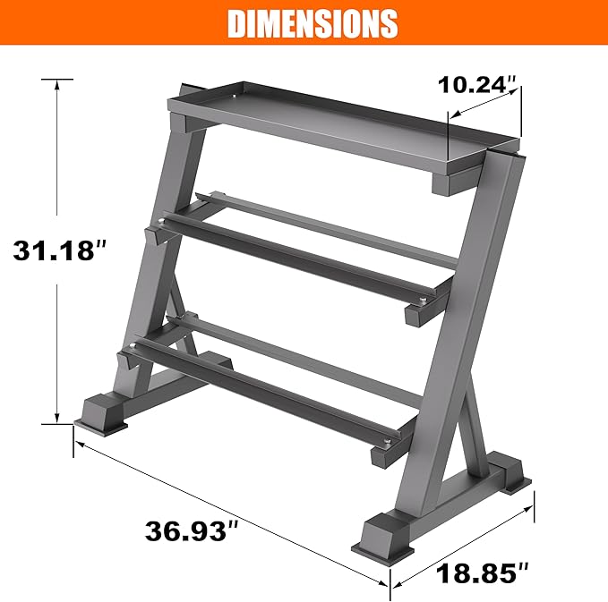 Heavy Duty 3 Tier Dumbbell Rack Stand, 1200LBS Weight Rack for Home Gym, Dumbbell and Kettlebell Storage with Adjustable Width, Stand Only