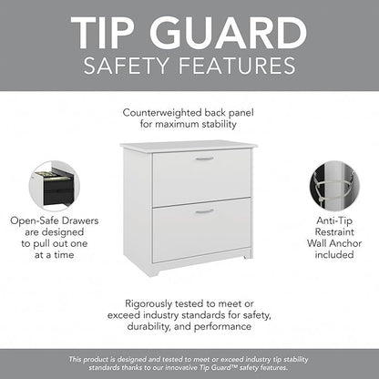 Bush Home Cabot 2 Drawer Lateral File Cabinet in White, Home Office Chest for Letter, Legal, and A4-size Document Storage