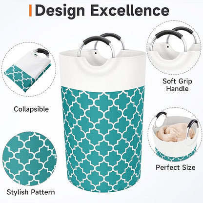 Large Laundry Basket Laundry Hamper Bag Washing Bin Clothes Bag Collapsible Tall with Handles Waterproof Travel Bathroom College Essentials Storage for College Dorm, Family (Green) 82L