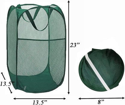 Pop Up Laundry Hamper, Reinforced Mesh Laundry Basket, Folding Clothes Storage Bin for Home, Dorm, Apartments, Travel (Green, Vertical)