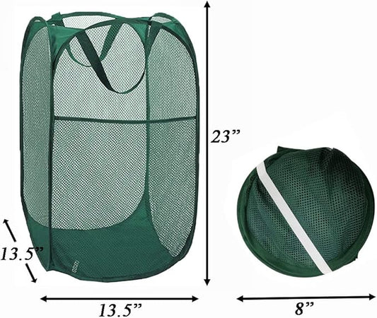 Pop Up Laundry Hamper, Reinforced Mesh Laundry Basket, Folding Clothes Storage Bin for Home, Dorm, Apartments, Travel (Green, Vertical)
