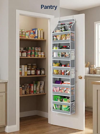 Yecaye 6 Tier Over the Door Organizer, Swing-proof Door Organizer Hanging with Clear PVC Windows, Behind the Door Storage for Bedroom Nursery Closet Laundry Pantry Bathroom, Grey