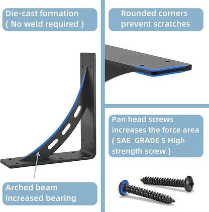 9"x8"x2.5" Heavy Duty Shelf Brackets - Max Load 1100 LBS, Premium Alloy Metal Mantel Brackets - Set of 2 - Fireplace & Countertop Support
