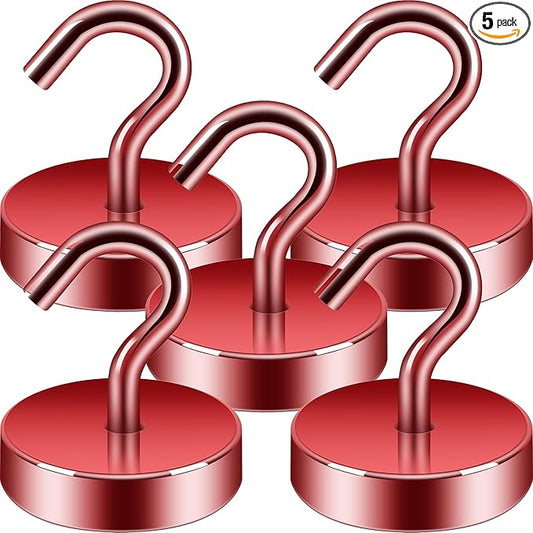 Neosmuk Magnetic Hooks, Cruise Ship Essentials, 80lb+ Heavy Duty Magnetic Hooks for Cruise Cabins, Refrigerator, Grill, Hanging, and Travel | Extra Strong Must-Haves Magnet Hook,Red, 5 Pack