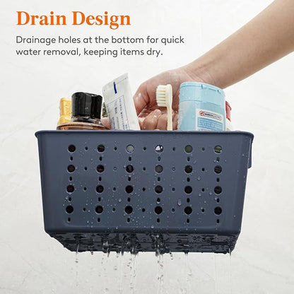 Lifewit Shower Caddy Portable, Plastic Bathroom Organizer with Handle and Holes, Hard Cleaning Basket for Toiletry Storage, College Dorm Essentials, Slate Blue, 3 Packs