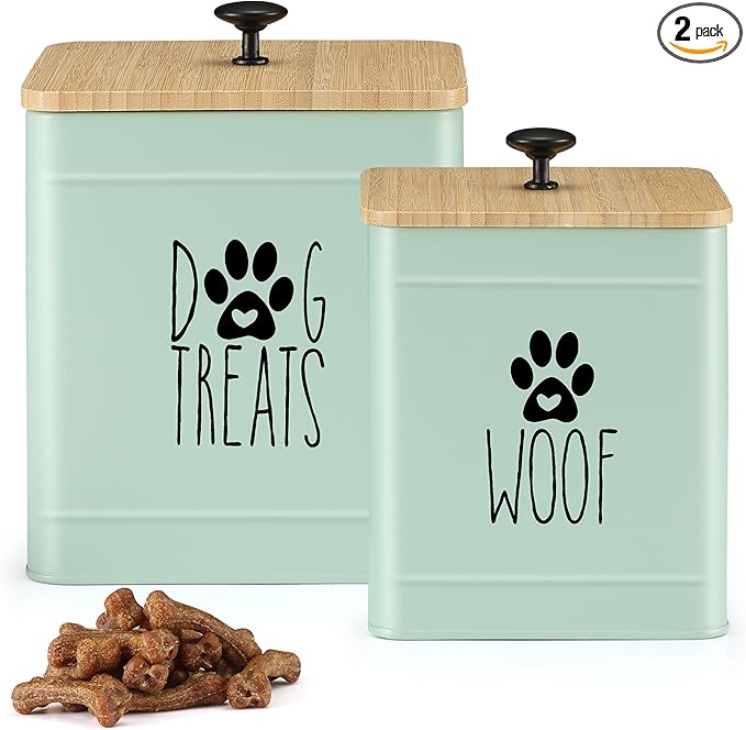 PERFNIQUE Dog Treat Container, Airtight Dog Treat Jar Set of 2, Dog Cookie Jar for kitchen Counter, Pet Treat Container, Dog Treat Canister and Storage, 7.8x6.2 & 7.3x5.5 (Sage Green)
