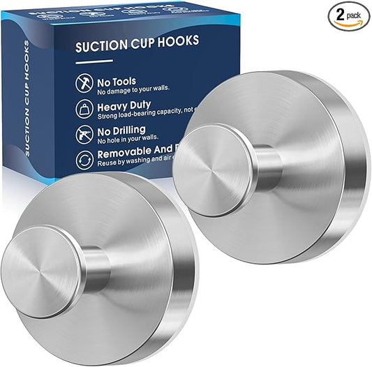 Suction Cup Hooks for Shower,Removable Shower Towel Suction Hooks for Bathroom Wall,Kitchen,Glass,Mirror,Tile to Hang Robes,Loofah-Silver(2-Pack)