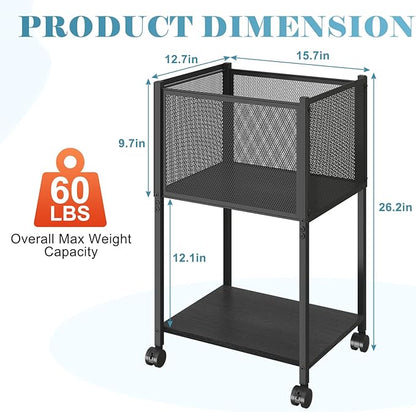 Letter/Legal Rolling File Cart, Narrow Mobile File Cabinet with Wheels Hanging Files, Metal Hanging File Folder Cart File Organizer Under Desk Storage for Home Office, Black