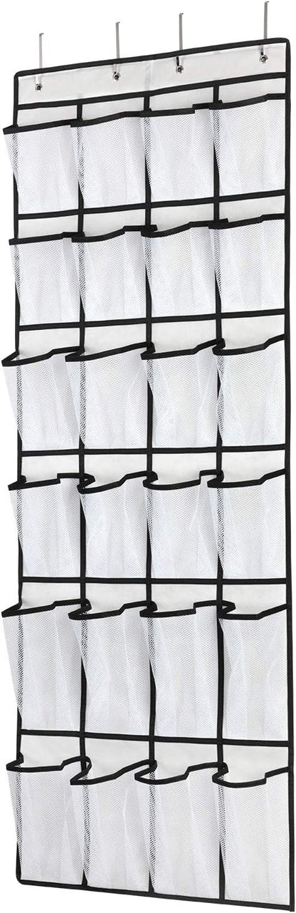 Over the Door Shoe Organizer, Hanging Shoe Organizer with 24 Mesh Large Pockets Door Shoe Rack Organizer for Men Women Kids Hanging Shoe Storage Bag.(White