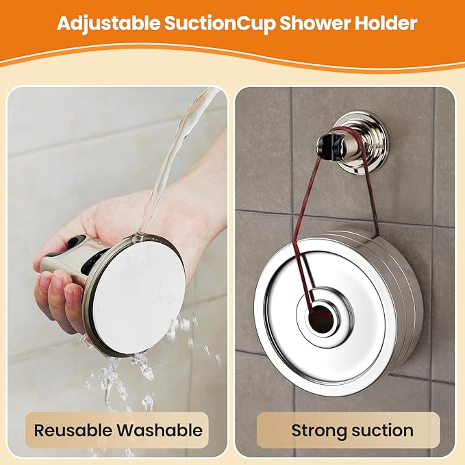 Strong Suction Cup Shower Head Holder - No Drill Handheld Shower Bracket for Seniors, Kids & Pets, Tool-Free Adjustable Height Bathing Aid for Tile/Glass, Rustproof ABS Construction