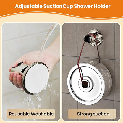 Strong Suction Cup Shower Head Holder - No Drill Handheld Shower Bracket for Seniors, Kids & Pets, Tool-Free Adjustable Height Bathing Aid for Tile/Glass, Rustproof ABS Construction