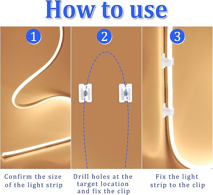 Waterproof LED Strip Mounting Clips Holder Mounting Bracket Neon Mounting Clips Fixing Clamps Holder with 30 Screws for 5mm to 6mm LED Strip Lighting, Translucent, Pack of 30