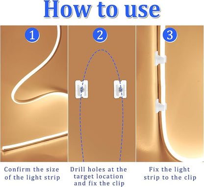 Waterproof LED Strip Mounting Clips Holder Mounting Bracket Neon Mounting Clips Fixing Clamps Holder with 30 Screws for 5mm to 6mm LED Strip Lighting, Translucent, Pack of 30