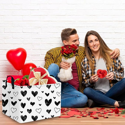 Heart-Shaped Collapsible Waterproof Laundry Basket, Black Hearts