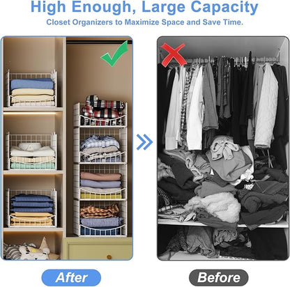 4-Tier Stackable Closet Organizers and Storage Shelves, Foldable & Mutifunctional Clothes Storage Basket Sweater Organizer Bins Container for Wardrobe Kitchen Office Bathroom, White