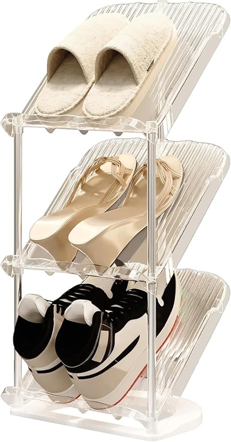 YYW Clear Narrow Shoe Rack for Entryway, Free Standing Shoe Racks Shelf Closet, Shoe Storage Organizer for Living Room