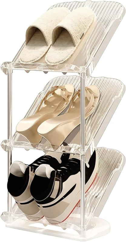 YYW Clear Narrow Shoe Rack for Entryway, Free Standing Shoe Racks Shelf Closet, Shoe Storage Organizer for Living Room