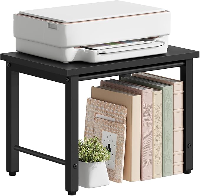 Printer Stand-Desktop Shelf Storage Organizer for Printers,Small End Table, Book Shelf and Wooden Desk Shelf for Home Office, Black