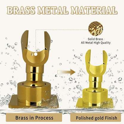 Shower Head Holder Handheld Shower Wand Holder Adjustable Shower Head Bracket Shower Wall Mount Holder, Polished Brass/Gold Finish, Drill Free Glue Installation