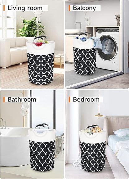 Large Laundry Basket Laundry Hamper Bag Washing Bin Clothes Bag Collapsible Tall with Handles Waterproof Travel Bathroom College Essentials Storage for College Dorm, Family (Black) 75L