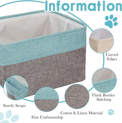 Ulico Personalized Dog Toy Storage Basket, Collapsible Pet Storage Organizer Box with Handles, Custom Dog Toy Bin with Pet's Name Cat Toy Storage Gift for Dog Lovers（Grey Blue）