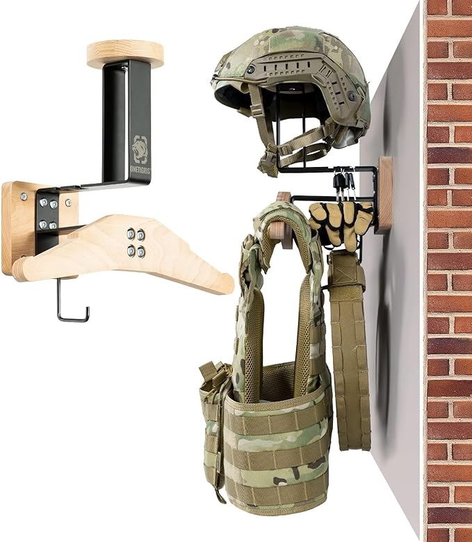 ONETIGRIS Tactical Gear Wall Mount, Motorcycle Helmet Holder Stand Jacket Hanger Plate Carrier Rack Display Organizer for Police Football Cycling Suit