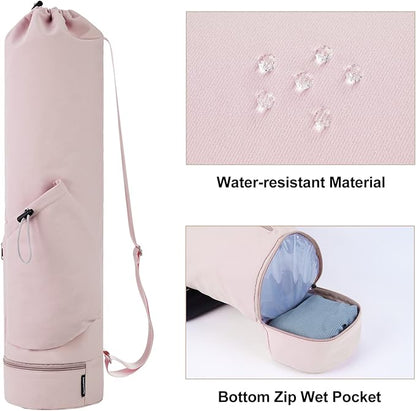 sportsnew Yoga Mat Bag with Water Bottle Pocket and Bottom Wet Pocket, Exercise Yoga Mat Carrier Multi-Functional Storage Bag, Patent pending