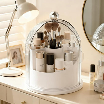 ONXE Makeup Brush Holder Organizer with Lid,360° Rotating Makeup Organizer Countertop,5 Compartments Make Up Brush Organizers for Makeup Brushes,Cosmetics,Skincare,Nail Polish,Toothbrush,Dustproof