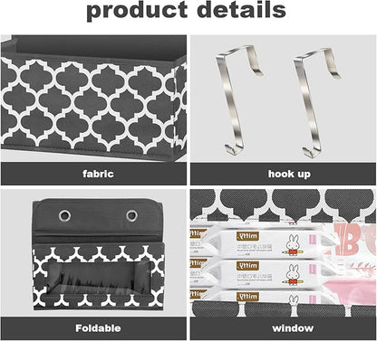 Over The Door Hanging Organizer with 5 Large Pockets - Wall Mount Pantry Storage with Clear PVC Window & 2 Big Metal Hooks for Closet,Bathroom,Nursery,Bedroom,Dorm,Baby Diapers,Kids Toys (Dark Gray)