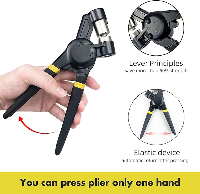 Grommet Tool Kit with Bag, 1/2 inch Handheld Eyelet Kit Manual Grommet Press Machine with 300 pcs 12 mm Grommets