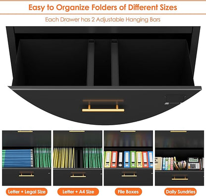 2 Drawer Lateral File Cabinet, Metal Storage Cabinet with Locking Drawers and Adjustable Shelves for Office, Home, School, Fit for A4/Letter/Legal File, Assemble Required