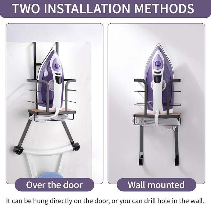 Over the Door Ironing Board Holder - Iron Board Hanger Wall Mount Ironing Board Storage with T/Y Shape Design for Space Saving, No Drilling