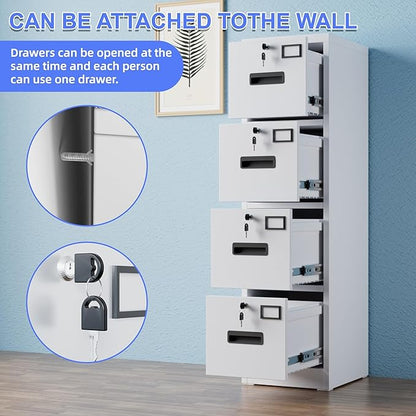 SUXXAN 4 Drawer File Cabinet, Metal Vertical File Storage Cabinet with Lock, Office Home Steel File Cabinet for A4 Letter/Legal Size, Assembly Required