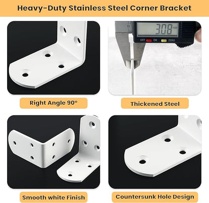 Alise 4Pcs Shelf Brackets White, Stainless Steel Floating Shelf Brackets Corner Brackets, L Brackets for Shelves, 90 Degree Angle Bracket, Heavy Duty Shelf Brackets for Wood Furniture (2.56X2.56 in)